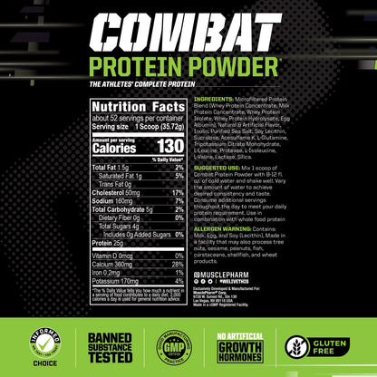MusclePharm Combat Protein Powder, Banana Cream - 4 lb - Gluten Free - 52 Servings Muscle PharmBuy Supplements Australia