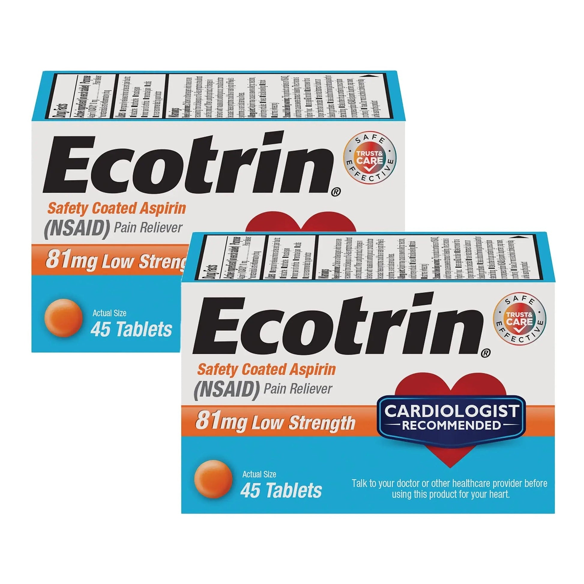 Ecotrin Low Strength Safety Coated Aspirin, NSAID 81mg, 45 count (2 Pack) EcotrinBuy Supplements Australia