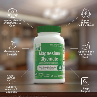 Magnesium Glycinate - Muscle, Nerves, Relaxation & Sleep Supplement | 200mg Elemental Magnesium Fully Reacted Chelated | Gentle on the Stomach | Non-GMO 120 Tablets | by Health Thru Nutrition Health Thru NutritionBuy Supplements Australia