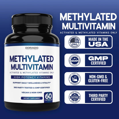 Methylated Multivitamin (Methylated and Activated Vitamins Only - Methylated B Complex with Trimethylglycine (TMG) and Methylfolate) DORADO NUTRITIONBuy Supplements Australia