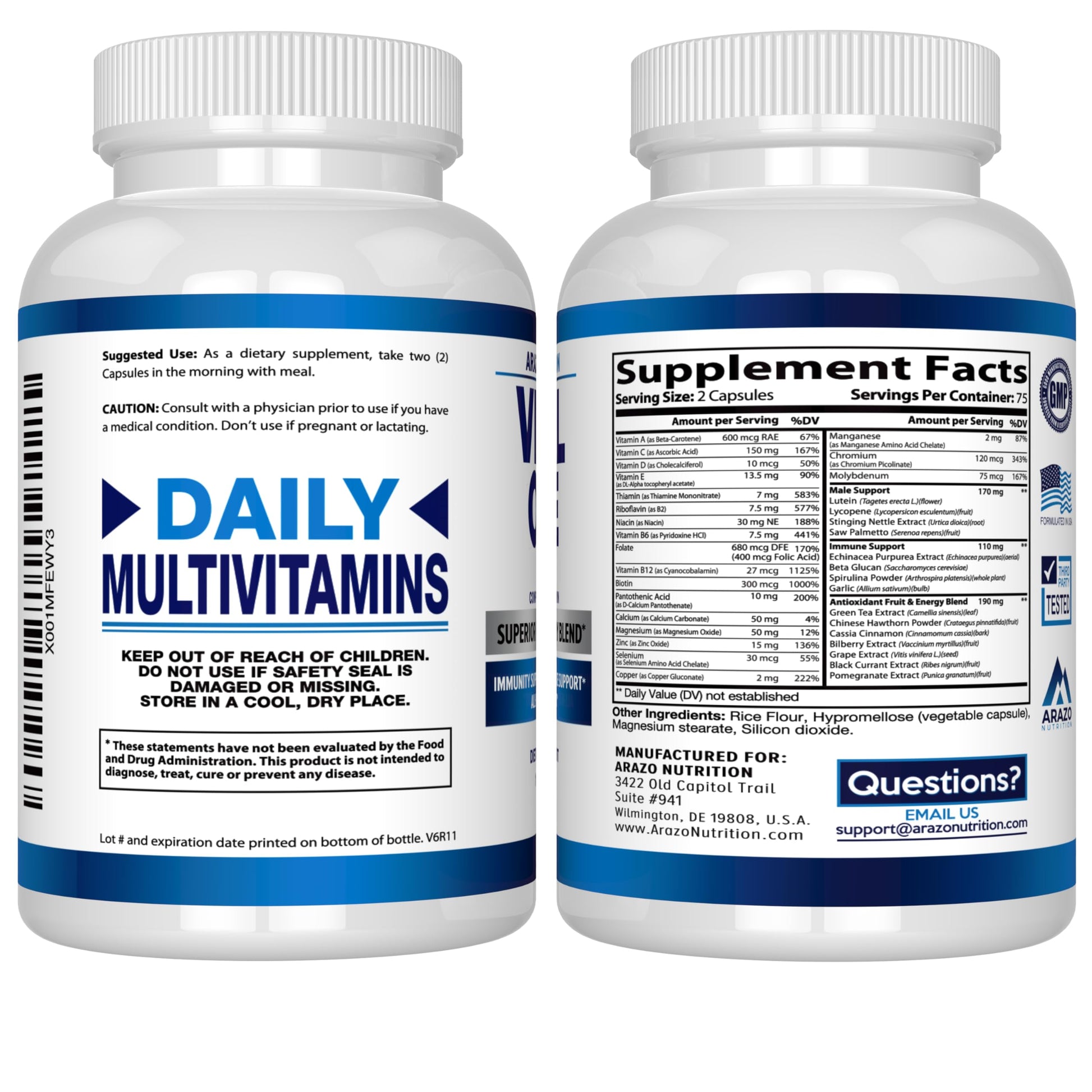 Arazo Nutrition Vital One Multivitamin for Men – Daily Wholefood Supplement - 150 Vegan Arazo NutritionBuy Supplements Australia