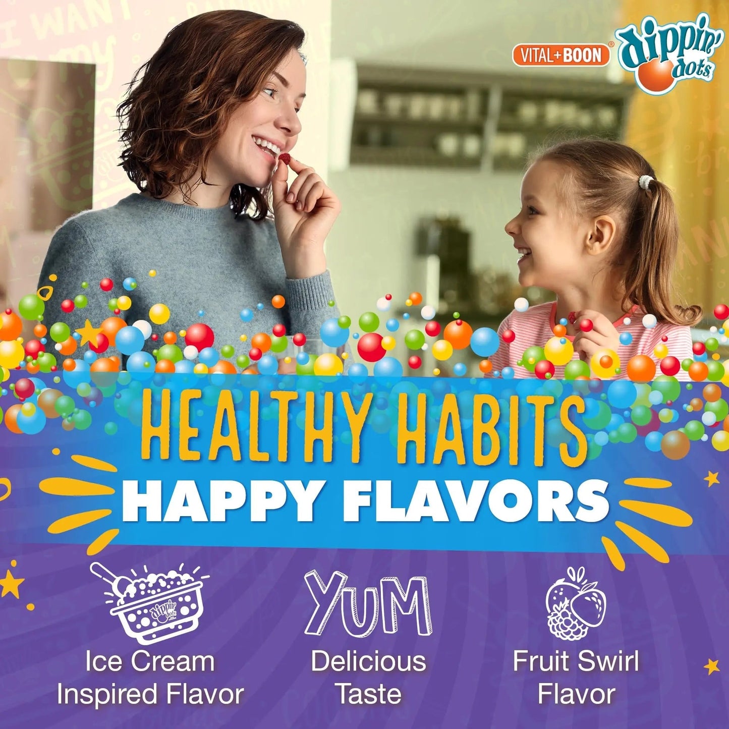 Vital+Boon Dippin' Dots - Multivitamin Gummies for Adults - Gummy Vitamins with Vitamin A, B6, C, D3, E & Folic Acid - Vegetarian Vital+Boon