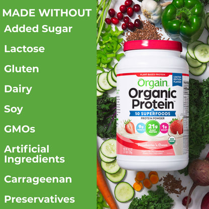 Orgain Organic Vegan Protein Powder + 50 Superfoods, Strawberries and Cream OrgainBuy Supplements Australia