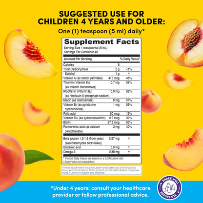 GirafKids Liquid Multivitamin for Kids Ages 4+, 8oz - Daily Child Vitamins with Biotin, Vitamin A, B Complex, Folic Acid, Omega-3 & Beta Glucan PHARMADEL