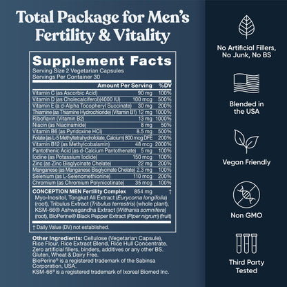 Eu Natural Conception for Him - Male Fertility Supplements with Ashwagandha, Folate & Zinc - Sperm Count, Motility & Strength Support