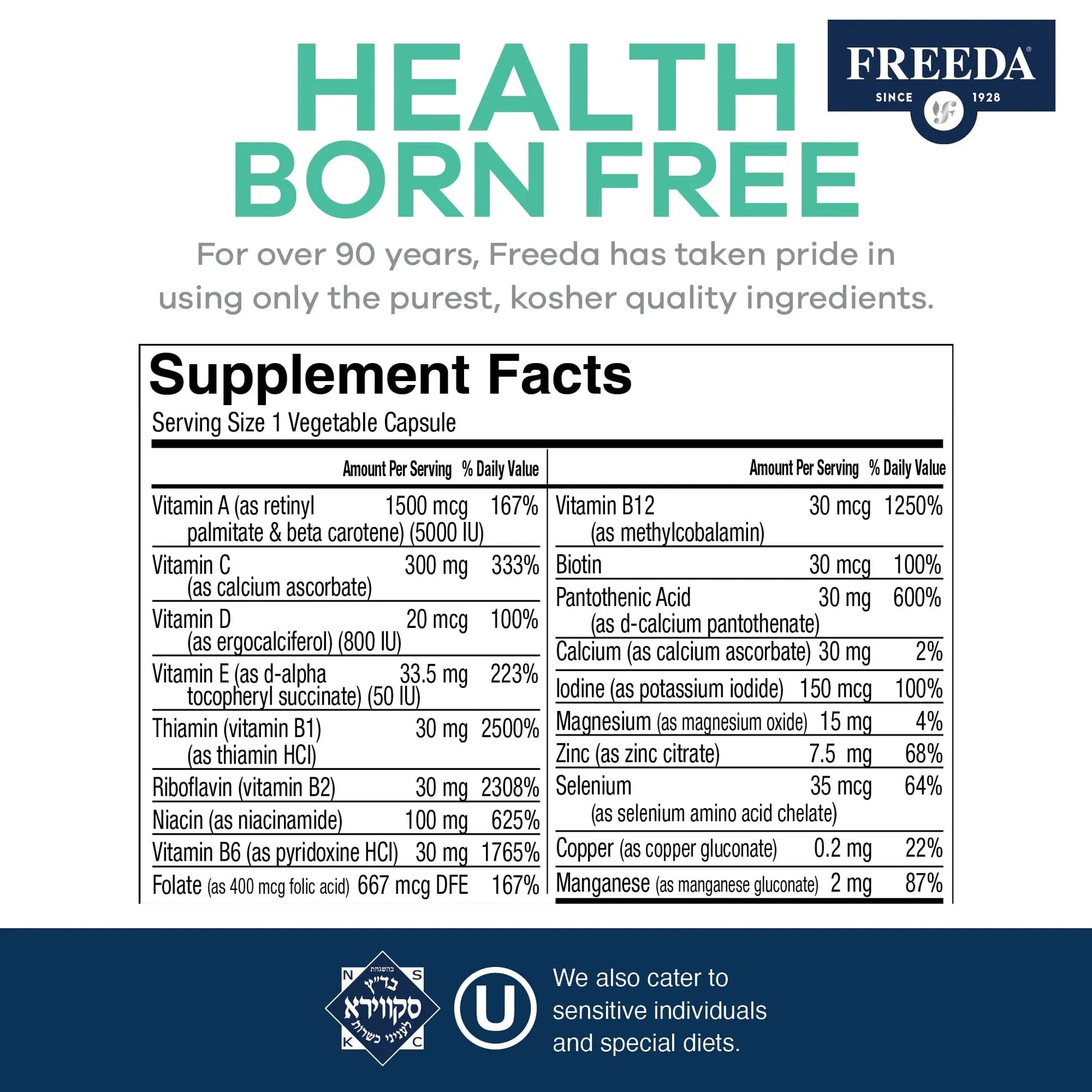 FREEDA One Daily Multivitamin Without Iron – Quintabs-M Iron-Free – Kosher, Balanced Multivitamin Supplements for Adults FREEDABuy Supplements Australia