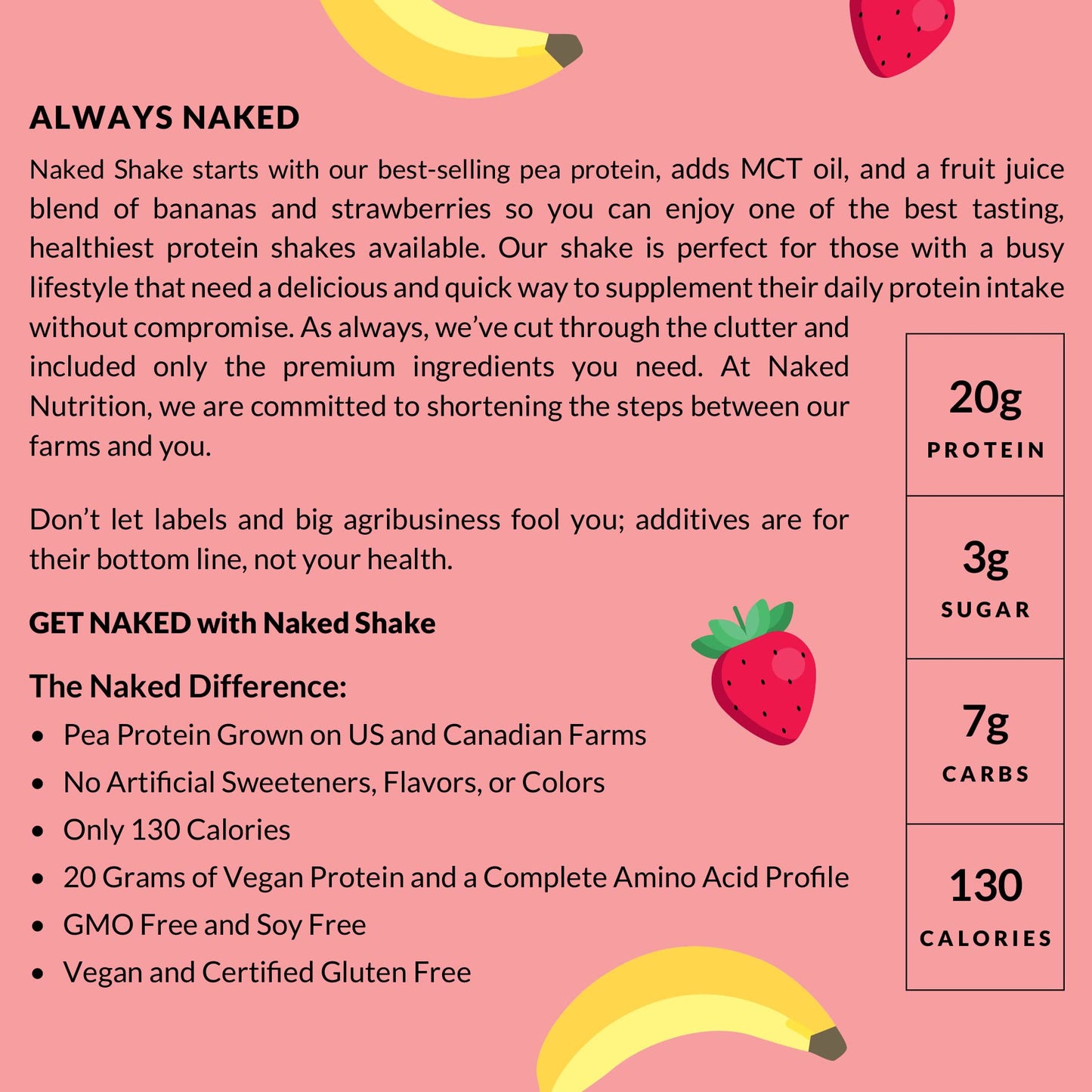 NAKED nutrition Naked Shake - Vegan Protein Powder, Strawberry Banana - Flavored Plant NAKEDBuy Supplements Australia