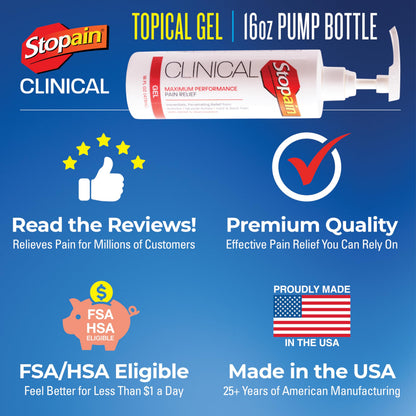 Stopain Clinical Pain Relief Gel 16 oz - Professional Formula for Arthritis, Knee, Back & Muscle Pain - Maximum Strength Gel for Joint & Nerve Pains with 10% Menthol Plus Glucosamine - Made in USA StopainBuy Supplements Australia