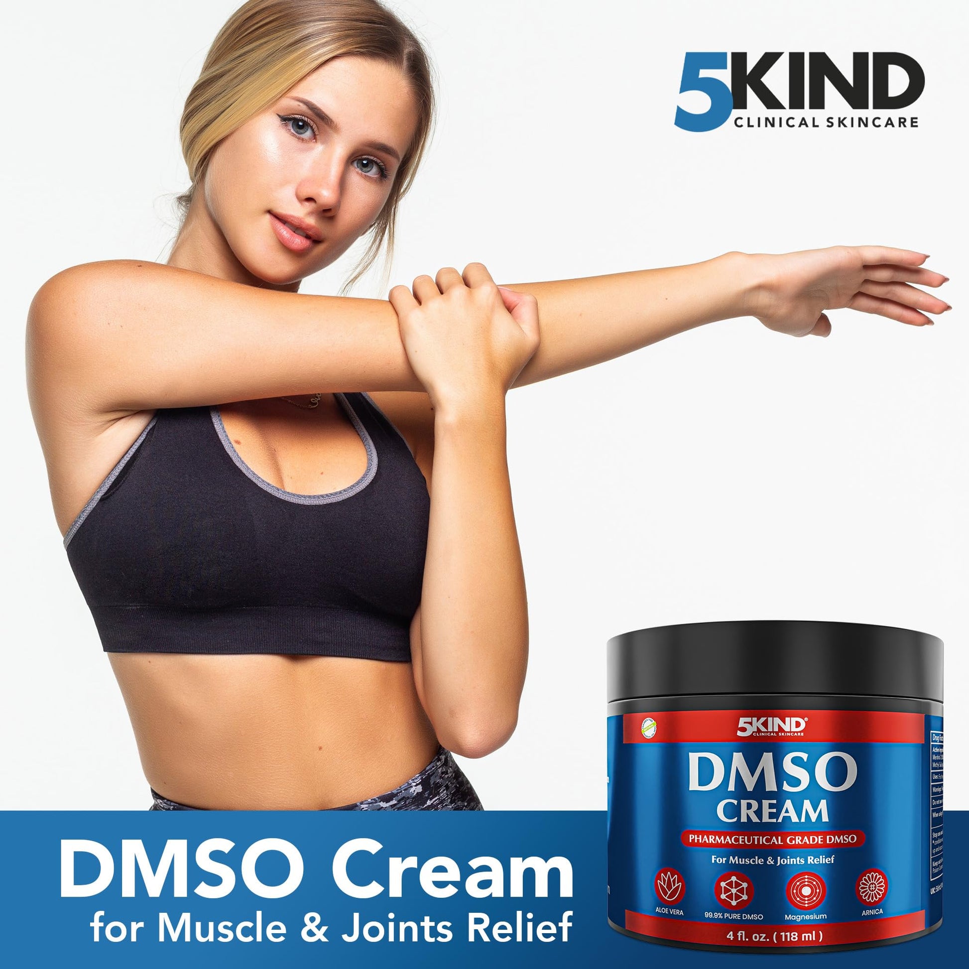 5Kind DMSO Cream for Pain Relief 4 fl oz - 99.9% Pure DMSO Pharmaceutical Grade Cream - Aloe Vera, Magnesium, Arnica & Menthol - Topical Muscle and Joint Pain Relief - Registered NDC - Made in USA 5kind clinical skincareBuy Supplements Australia