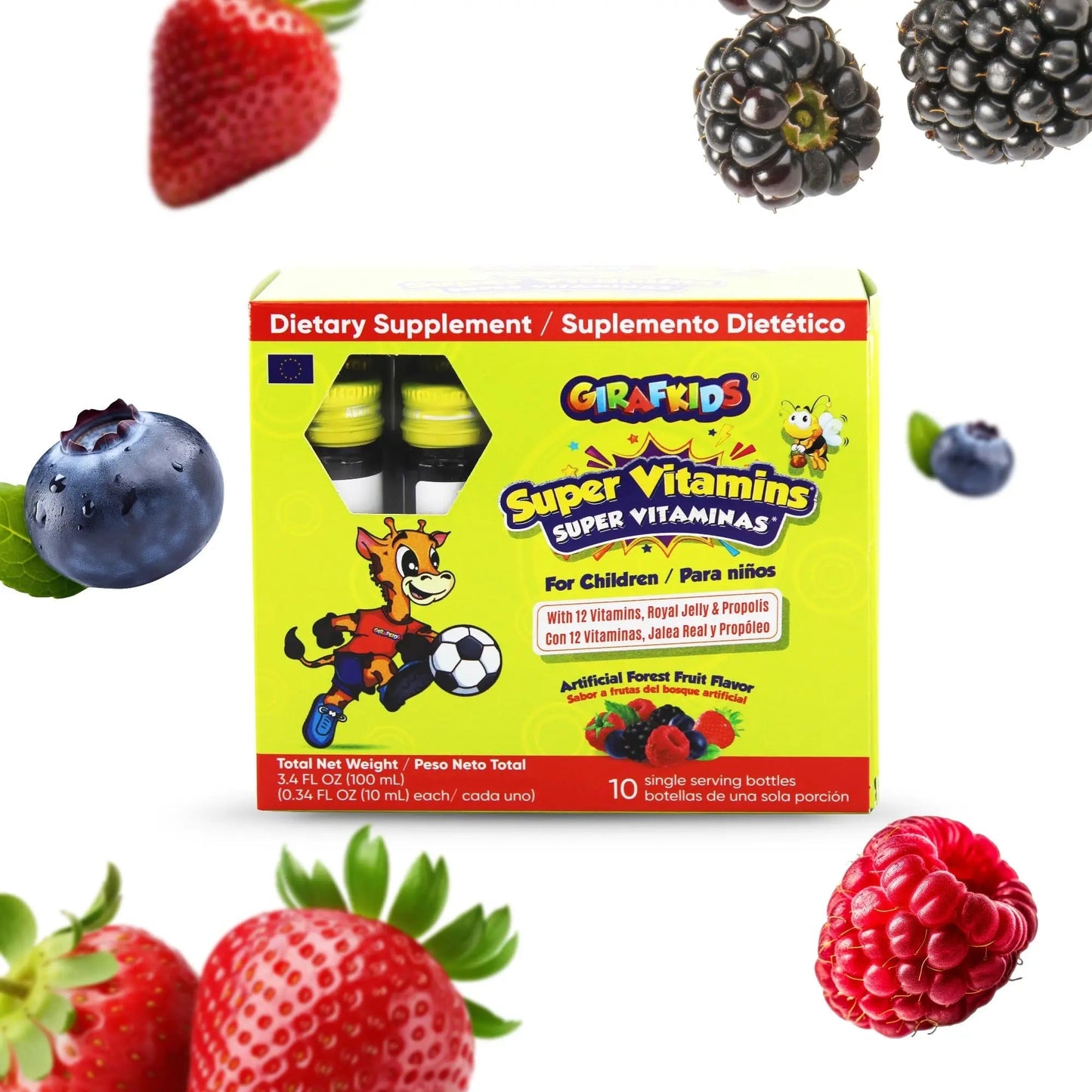 GirafKids Super Vitamins for Kids with Royal Jelly and Propolis, 10 multivitamin servings - Wellness Formula Vitamin C, B Complex, D3, E & Folic Acid PHARMADEL
