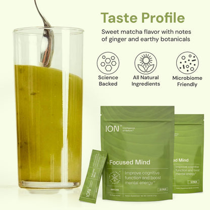 ION* Intelligence of Nature Focused Mind Nootropic Powder Drink Mix - Brain Boost Nootropic Drink with Matcha for Memory, Focus & Relaxation, Brain Supplement for Men & Women, Adults - 20 Packets ION* Intelligence of NatureBuy Supplements Australia
