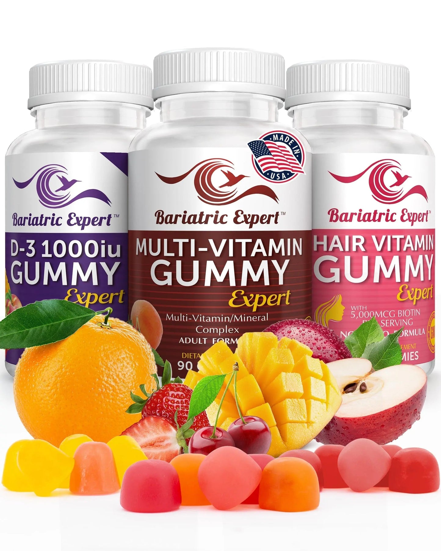 Bariatric Multivitamin 3 Pack, Multivitamin Gummy 90 Chews. - D3 Gummies 90 Chew - Hair Vitamin Gummy 60 Chews. Bariatric Food Expert