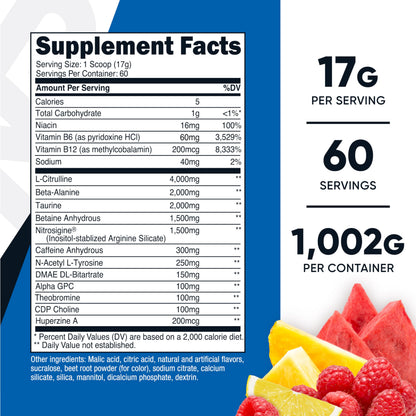 Nutricost Pre-X Xtreme Pre-Workout Complex Powder, Fruit Punch, 60 Servings, Vegetarian, Non-GMO and Gluten Free