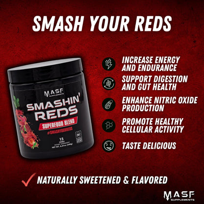 MASF Smashin' Reds Organic Superfood Supplements - 15 Servings - NSF Sport, Super Reds for Digestive Health, Energy, Endurance, Beet Root, Maca, Turmeric, Ginger, Acai, Nitric Oxide Production MASFBuy Supplements Australia