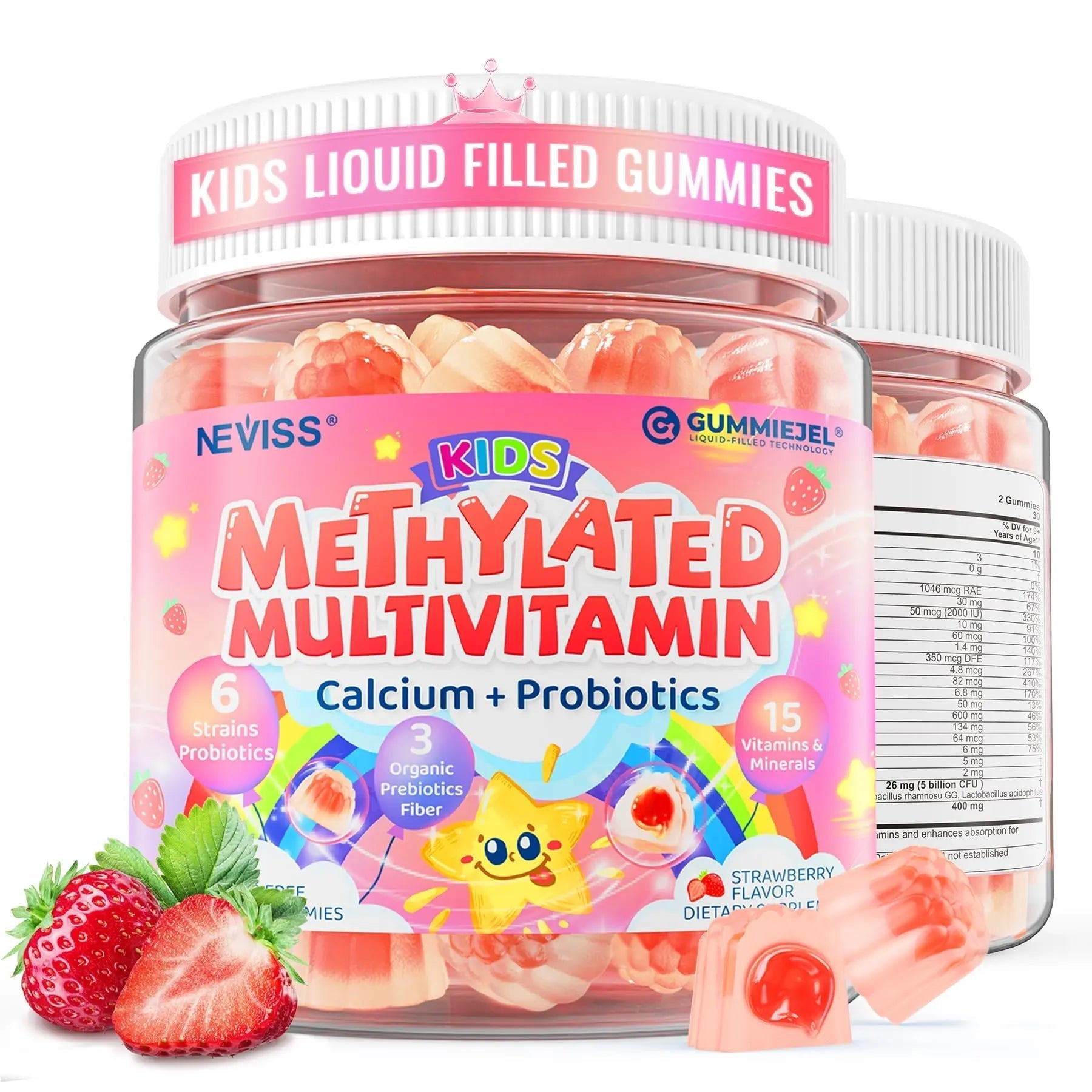 Kids Multivitamin Gummies + Calcium, Probiotics, Vitamin D3, C, Methylated B12 & Methylfolate, B6, A, K2, E, Zinc NEVISSBuy Supplements Australia
