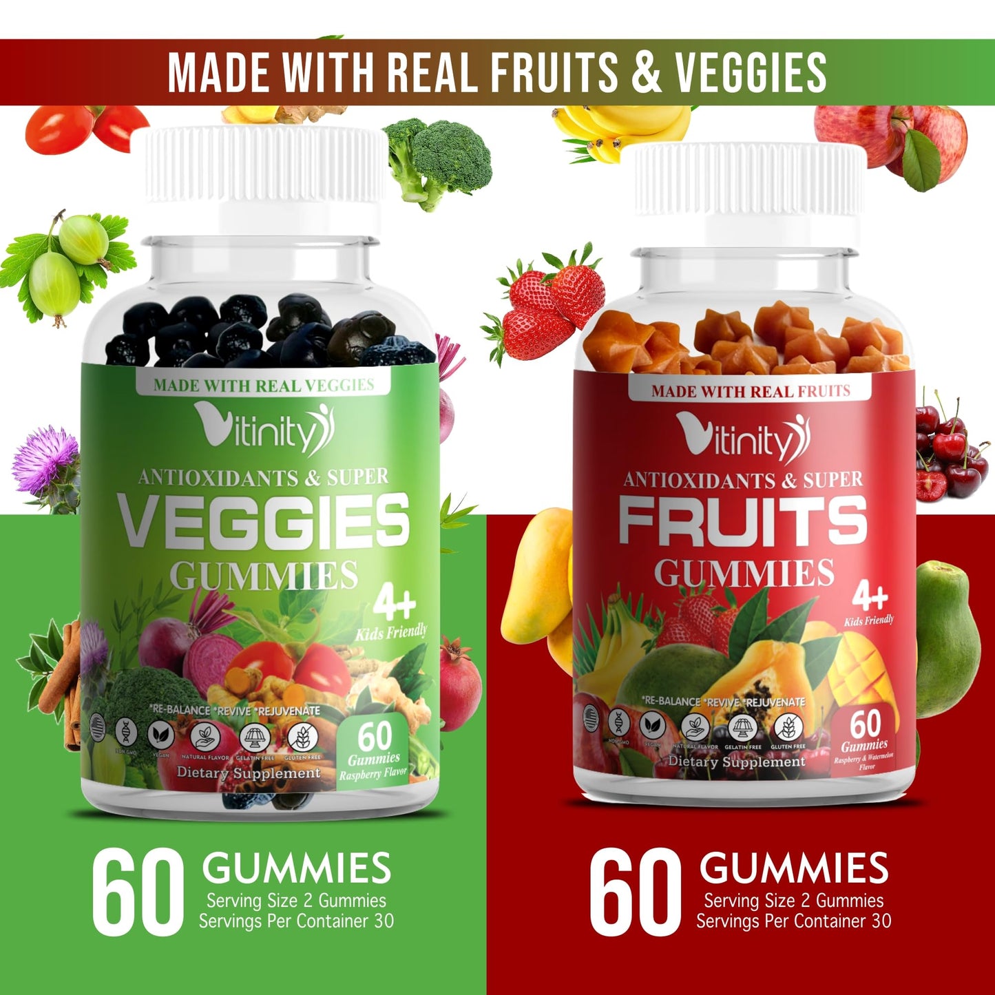 VITINITY Made with Real Fruit-Real Veggie Gummies-Superfood Vegetable Vitamin Supplement for Women,Men,Kids-Blend of Fruit and Greens for Daily Health.Fruits and Vegetables Supplements (30-Day Supply) VITINITYBuy Supplements Australia