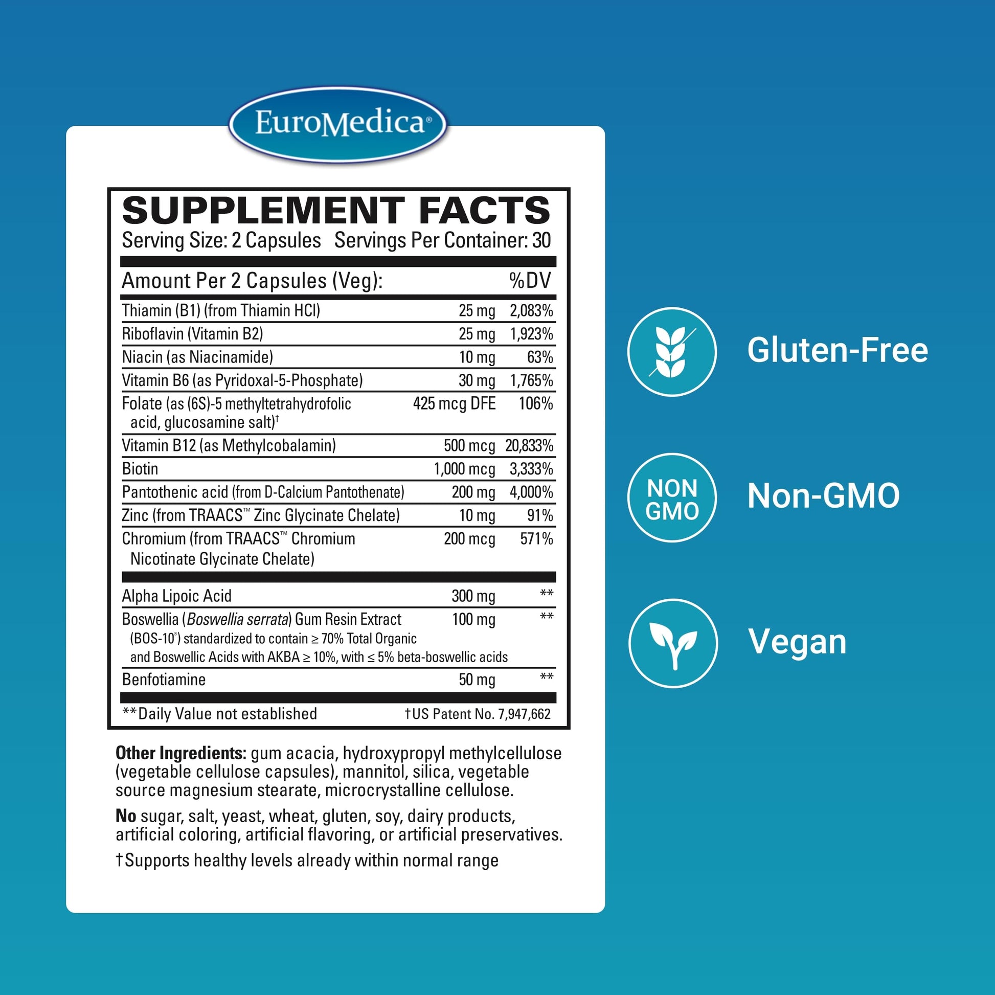 EuroMedica Nerve Complex - Herbal Supplement with Bioactive Vitamin B12 - Circulation & Nerve Health Support Supplement - Vegan Capsules with Boswellia Serrata - 60 Capsules, 2 Pack (120 Capsules) EuroMedicaBuy Supplements Australia