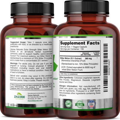 Zazzee Extra Strength Bitter Melon 25:1 Extract, 9000 mg Strength, 10% Bitter Principles ZazzeeBuy Supplements Australia