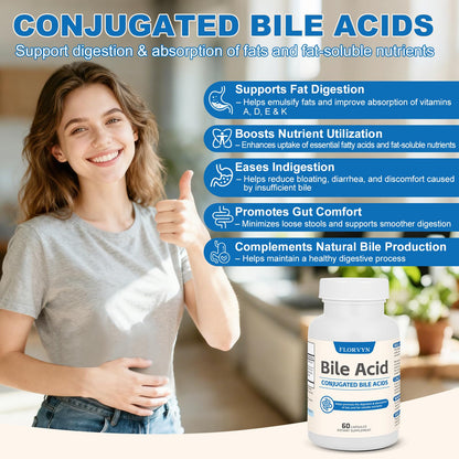 Florvyn Conjugated Bile Acid Supplement 1000mg – Supports Fat Digestion & Absorption of Fats & Fat-Soluble Nutrients, Gut Comfort & Nutrient Utilization, 60 Capsules, 30 Day Supply FlorvynBuy Supplements Australia