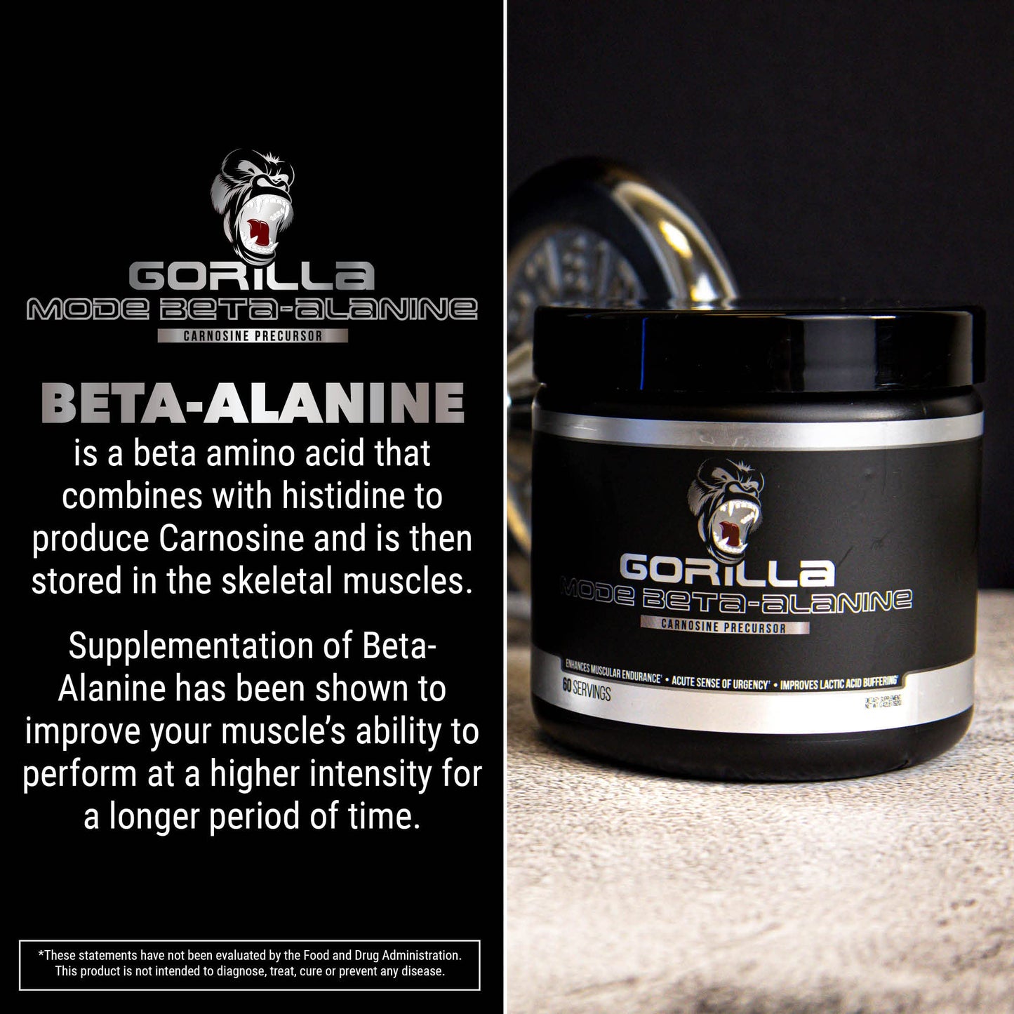 Gorilla Mode Beta-Alanine – Carnosine Precursor/Enhanced Muscular Endurance Gorilla MindBuy Supplements Australia