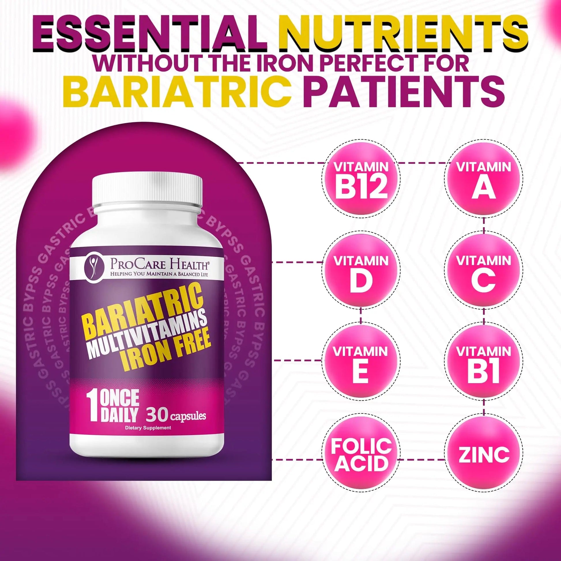 Procare Health Bariatric Multivitamin with Iron Free (30 Fast Dissolving Veggie Capsule) - Bariatric Vitamins for Gastric Sleeve & Gastric Bypass ProCare HealthBuy Supplements Australia