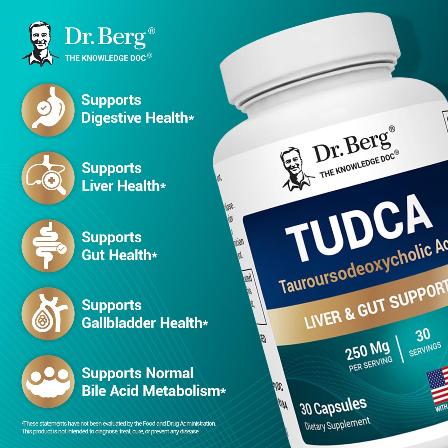 Dr. Berg TUDCA Supplement (Tauroursodeoxycholic Acid) - Powerful Formula for Liver Health, Bile Flow, Gallbladder Support