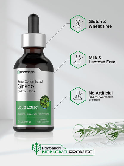 Ginkgo Biloba Extract Liquid 2 fl oz | Alcohol-Free Herb Supplement | Vegetarian HorbäachBuy Supplements Australia