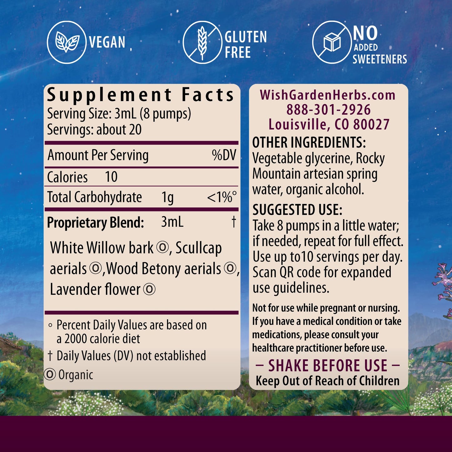 WishGarden Herbs Cranial Comfort - Plant-Based Herbal Supplement with White Willow Bark Extract, Lavender & Scullcap Supports Release of Head, Neck & Shoulders Tension, Stress & Muscle Tension, 4oz WishGardenBuy Supplements Australia