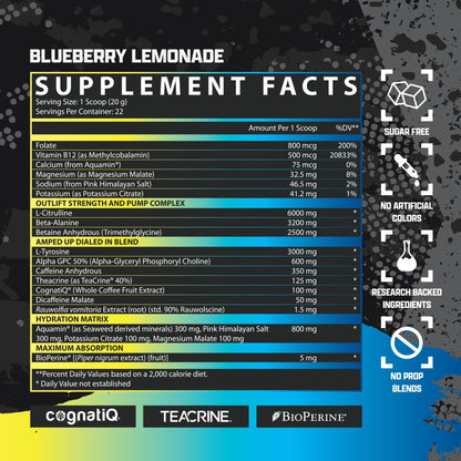 OUTLIFT Amped Max Dosed Pre Workout Powder, 6G Citrulline, 3.2G Beta Alanine Nutrex ResearchBuy Supplements Australia