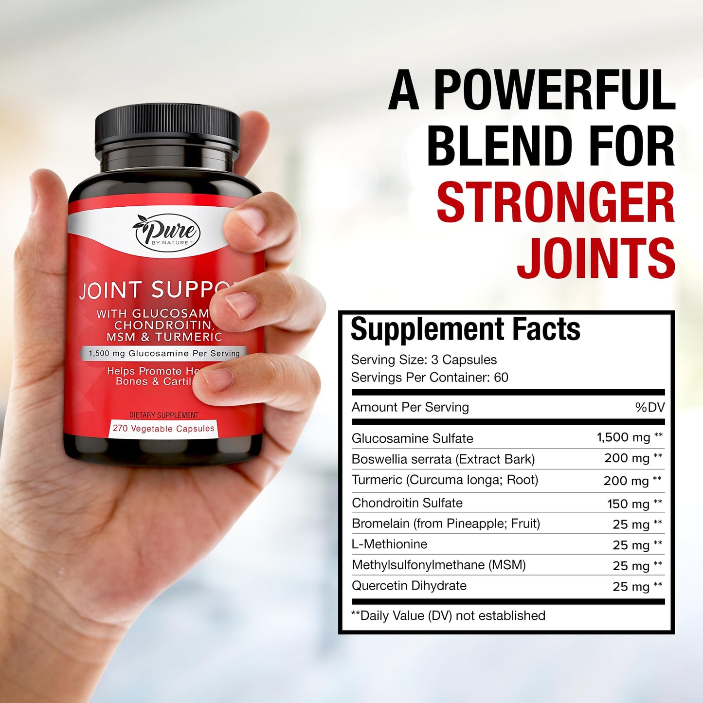 Pure By Nature Joint Support, Glucosamine with Chondroitin Turmeric MSM Boswellia Supplement, 270 Capsules Pure By NatureBuy Supplements Australia