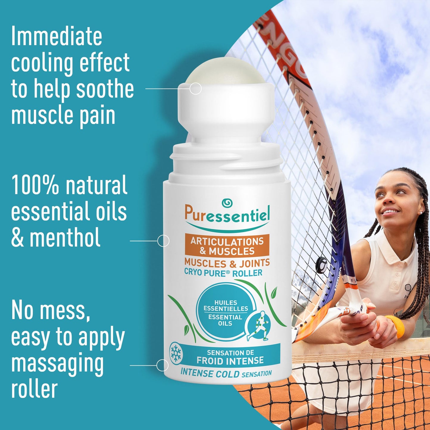 Puressentiel Muscles and Joints Cryo Pure Roller - Natural Menthol and Essential Oils Soothe Muscles - Long Lasting Cooling Sensation - 2.5 oz PuressentielBuy Supplements Australia