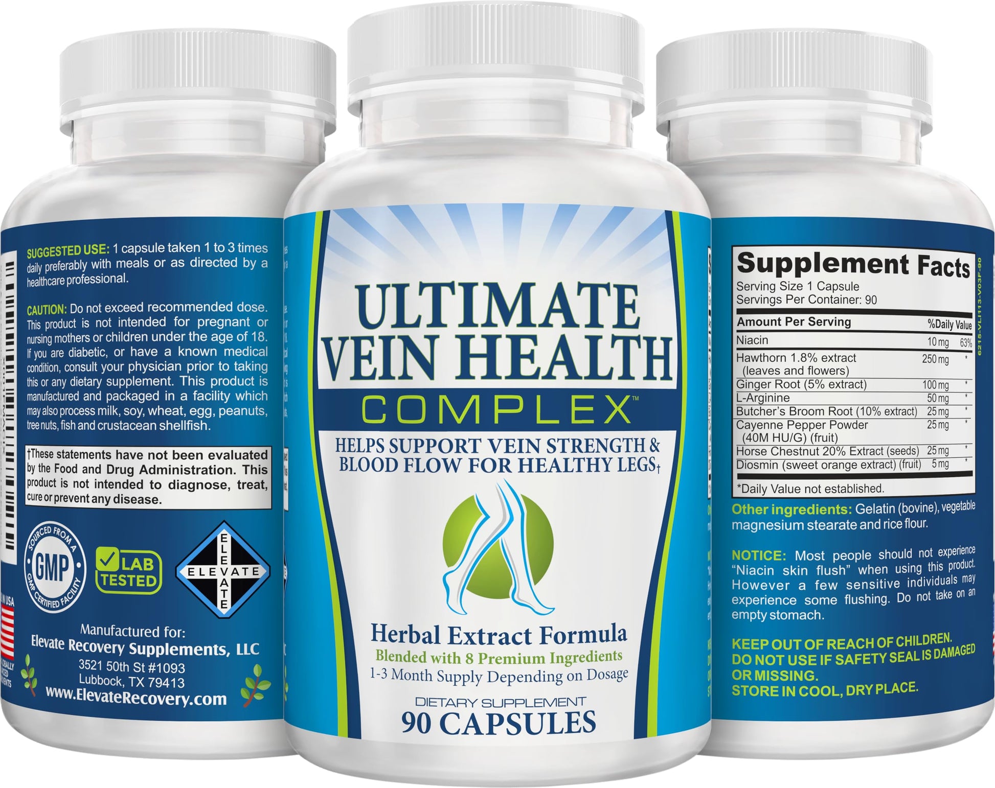8-in-1 Vein & Leg Health Circulation Support Supplements | Leg + Vein Formula | Circulatory Support Supplement | 1-Month Supply | 90 Capsules Elevate Recovery SupplementsBuy Supplements Australia