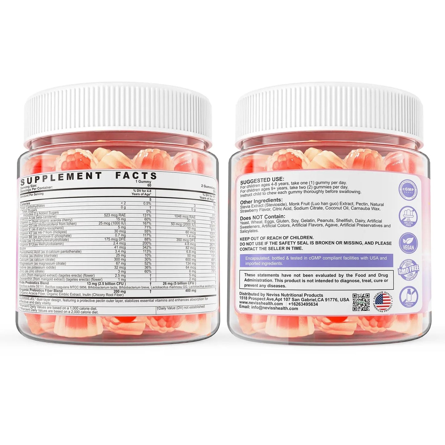 Kids Multivitamin Gummies + Calcium, Probiotics, Vitamin D3, C, Methylated B12 & Methylfolate, B6, A, K2, E, Zinc NEVISSBuy Supplements Australia