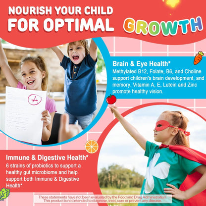 Kids Multivitamin Gummies + Calcium, Probiotics, Vitamin D3, C, Methylated B12 & Methylfolate, B6, A, K2, E, Zinc NEVISSBuy Supplements Australia