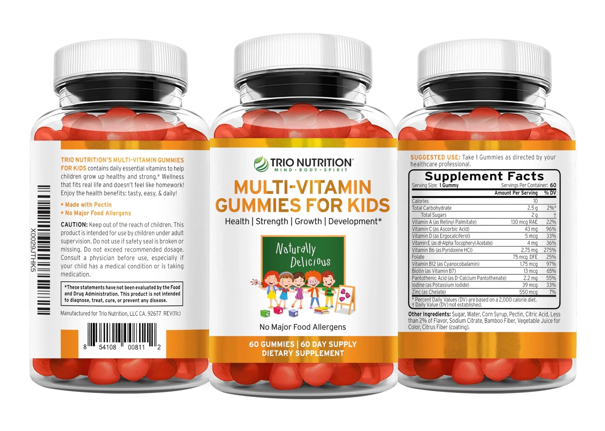 TRIO NUTRITION Premium Kids Multivitamin Gummies with Vitamin C & Zinc for Immune & Energy Support | TRIO NUTRITION