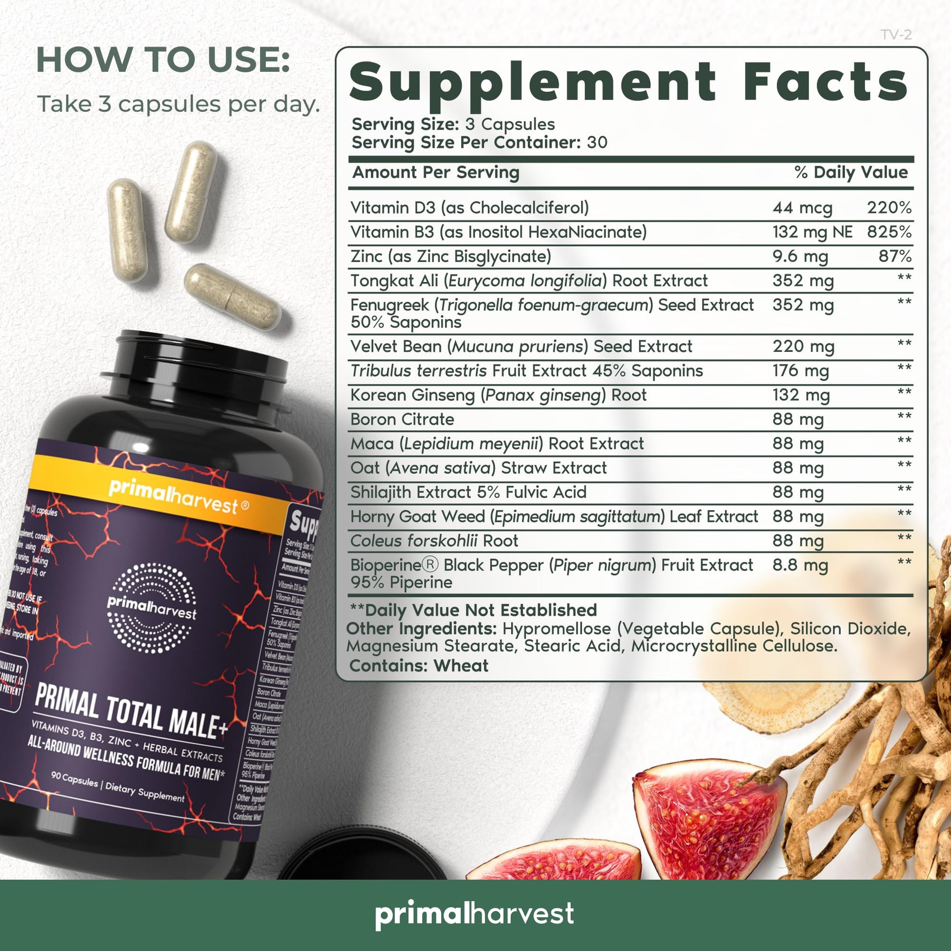 Primal Harvest Primal Total Male Natural Tribulus Terrestris, Fenugreek, Korean Ginseng Primal HarvestBuy Supplements Australia