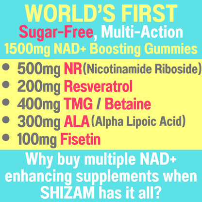 1500mg NAD+ Sugar Free Gummies | NAD + Plus NR TMG ALA Trans-Resveratrol Fisetin Supplements | Nicotinamide Riboside Trimethylglycine Alpha Lipoic Acid Betaine Pills Capsules Tincture Supplement Alt SHIZAMBuy Supplements Australia