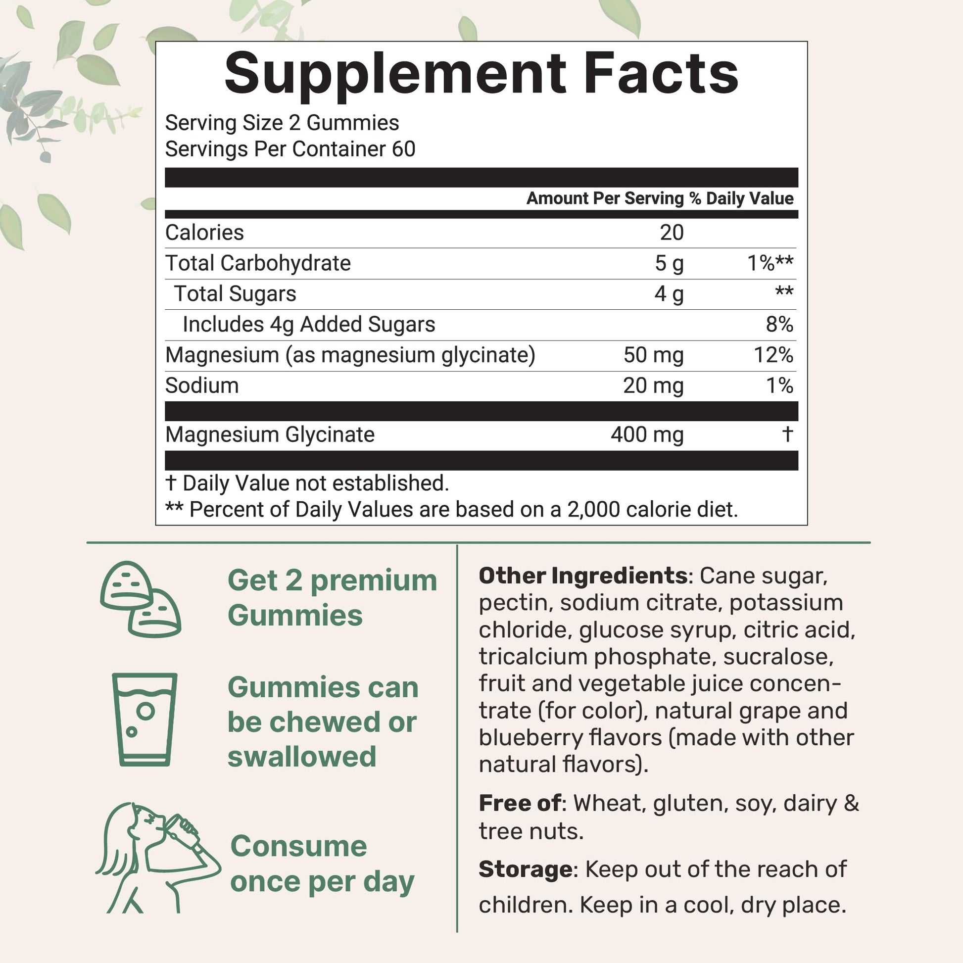 Magnesium Glycinate Gummies 400mg Per Serving, 120 Count | Natural Grape Blueberry Flavor | Potent Elemental Form + Chelated for High Absorption | Healthy Muscle, Bones, & Mood Support Supplement Micro IngredientsBuy Supplements Australia