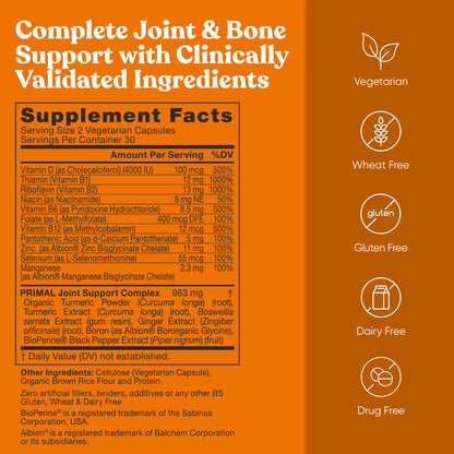 Primal Joint & Mobility Support - Advanced Joint Support Supplement for Women and Men - Turmeric, Boswellia, Ginger and Boron for Whole-Body Flexibility, Joint Health & Comfort - 60 Veg Soft Capsules Eu NaturalBuy Supplements Australia