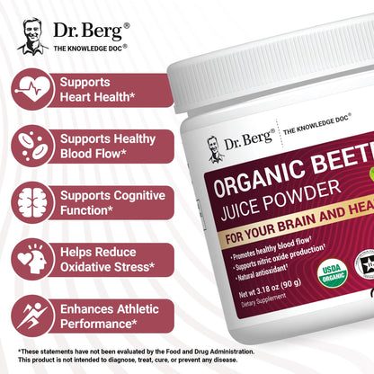Dr. Berg Raw Organic Beet Powder from Real Earth-Grown Beets – USDA Certified Organic Beet Root Powder to Support Nitric Oxide Levels, Energy