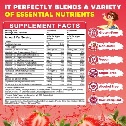 Sugar Free Calcium Multivitamin Gummies for Kids - Nutritional, Immune, Bone Support, Whole Multivitamin, with Vitamins A, C, D, B1, B2, B6, Folate JIANKYTZBuy Supplements Australia