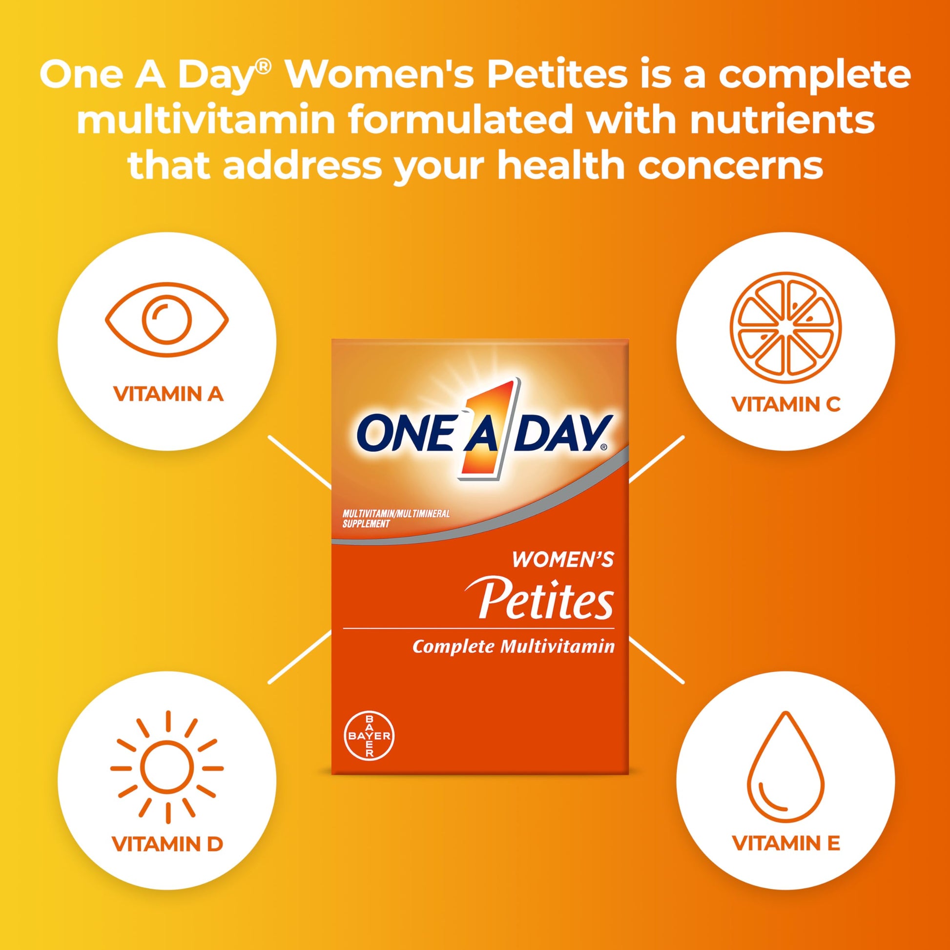One A Day Women’s Petites Multivitamin,Supplement with Vitamin A, C, D, E and Zinc for Immune Health Support, B Vitamins, Biotin, Folate (as folic acid) ONE A DAYBuy Supplements Australia