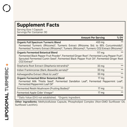 Codeage Organic Turmeric Supplement - 95% Curcumin Extract Pills - Liposomal Fermented Botanical Blend Black Pepper, Ashwagandha, Ginger, Stephania, Boswelia,