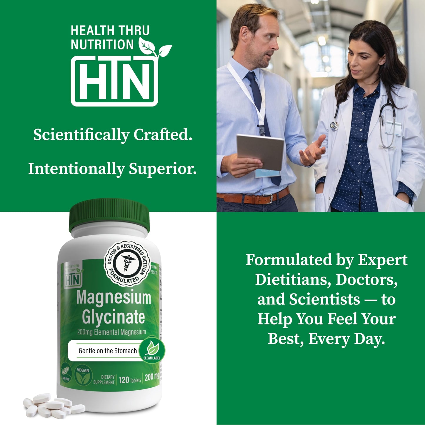 Magnesium Glycinate - Muscle, Nerves, Relaxation & Sleep Supplement | 200mg Elemental Magnesium Fully Reacted Chelated | Gentle on the Stomach | Non-GMO 120 Tablets | by Health Thru Nutrition Health Thru NutritionBuy Supplements Australia