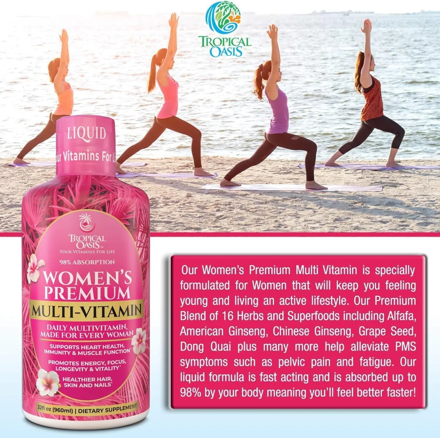 Premium Liquid Multivitamin for Women | Sugar Free Women’s Multivitamin | 100+ Vitamins, Minerals Tropical OasisBuy Supplements Australia