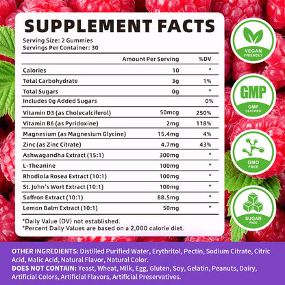 YXSW Saffron Gummies, Saffron Supplements for Kids & Adults with Ashwagandha, L-Theanine, Lemon Balm, Vitamin D3, B6, Magnesium & Zinc - Support Focus, Relaxation, Raspberry Flavor, 120 Count YXSWBuy Supplements Australia