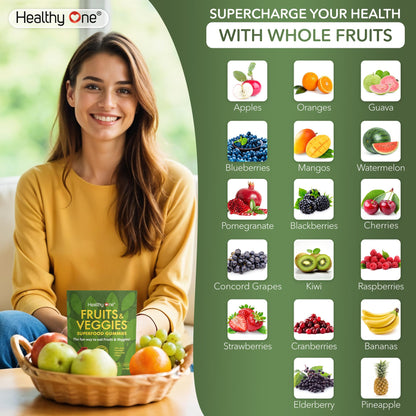 Fruits & Veggies Sugar-Free Gummies - 27 Whole Foods - Equals 3 Servings of Fruits & Vegetables - Improve Energy, Focus & Immune Function - Fiber - Antioxidants - Organic Ingredients - 14 Packets Healthy OneBuy Supplements Australia