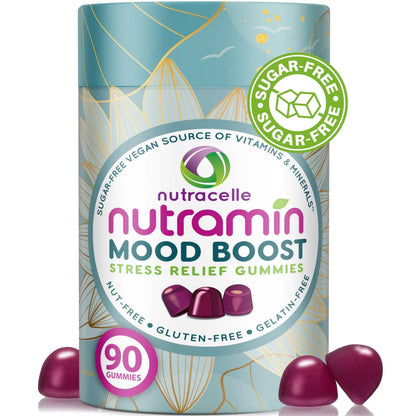 NUTRAMIN Mood Boost Multivitamin Gummy - Delicious & Yummy Anti-Stress Magnesium Ashwagandha Gummies + B Complex Vitamins for Focus and Calm Nutracelle