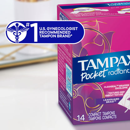 Tampax Pocket Radiant Compact Tampons Multi Pack, Regular/Super Absorbency with BPA-Free TampaxBuy Supplements Australia