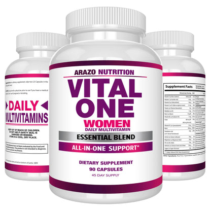 Arazo Nutrition Vital One Multivitamin for Women - Daily Wholefood Supplement - 90 Vegan Capsules Arazo Nutrition